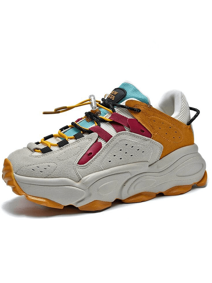 Stylish waterproof thick bottom running shoes with multicolor design, offering stability and comfort for outdoor activities. Model SF0376.